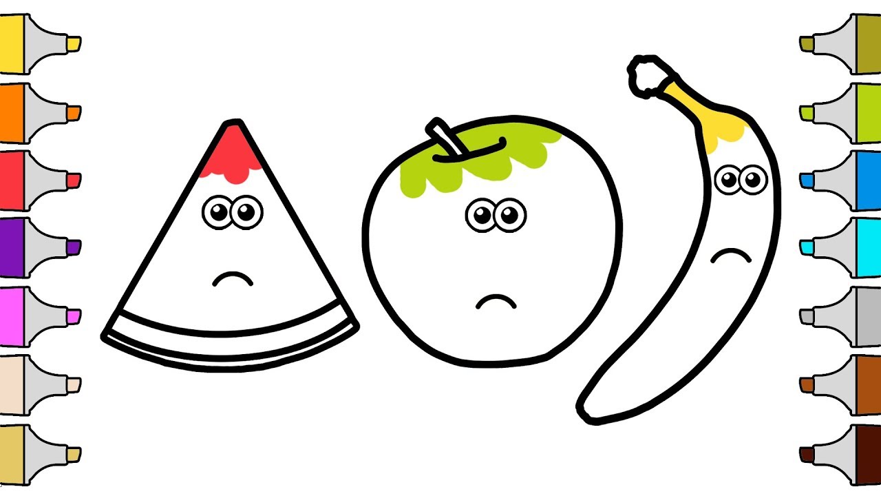 Wrong Colors with Crying Watermelon, Apple & Banana - Coloring Pages for Kids
