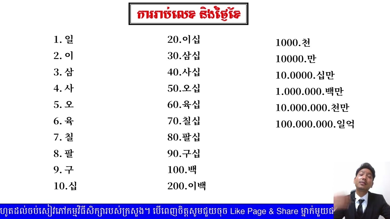 ការរាប់លេខ និងថ្ងៃខែជាភាសាកូរ៉េ