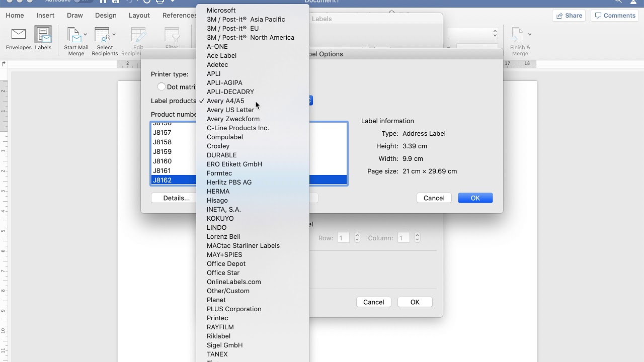 Setup Laser Printer Labels