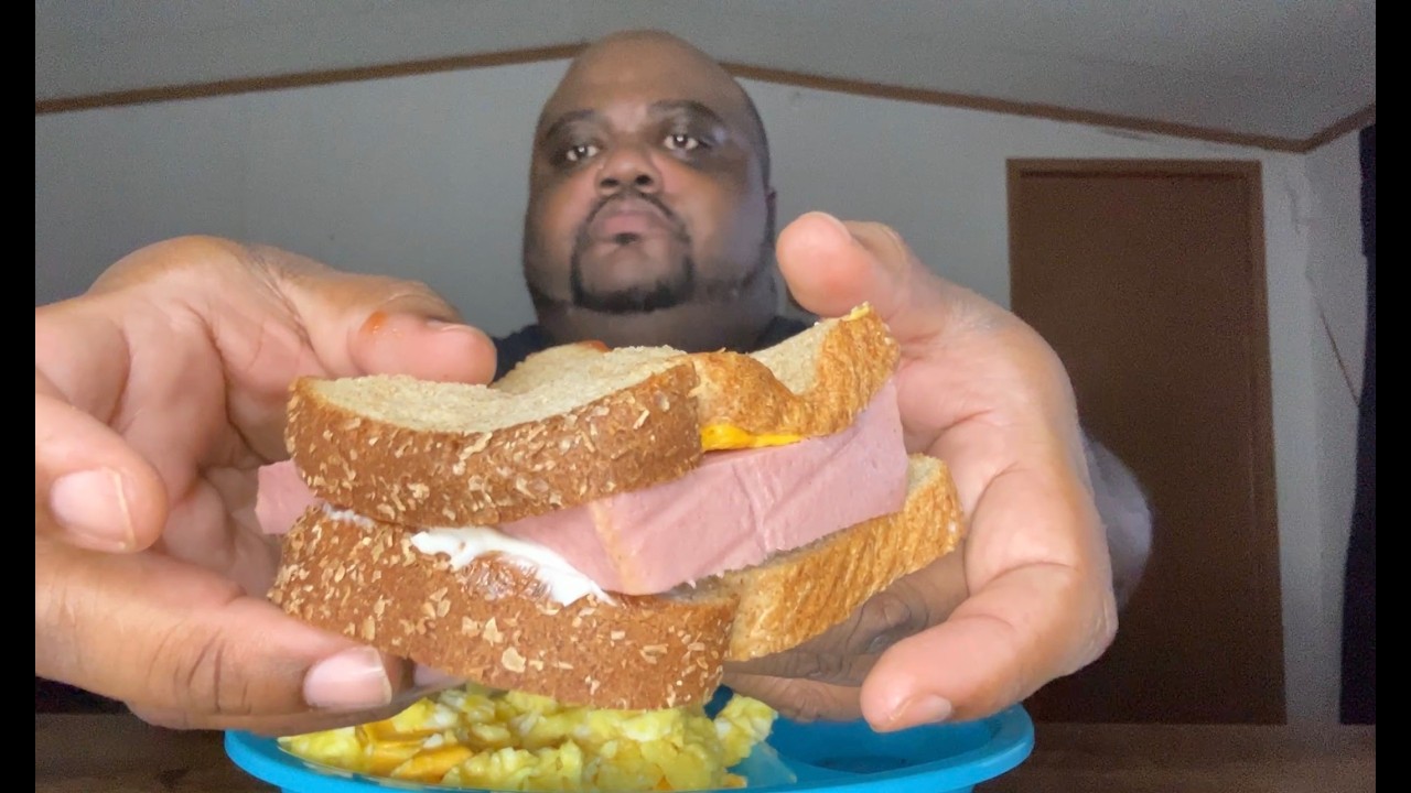 Spam sandwich with cheese eggs