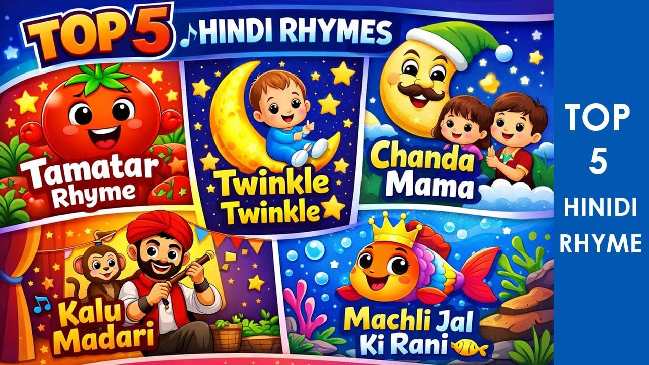Top 5 Kids Rhymes in Hindi 🎶 | Machli Jal Ki Rani 🐟 | Chanda Mama | Tamatar🍅 Twinkle Twinkle