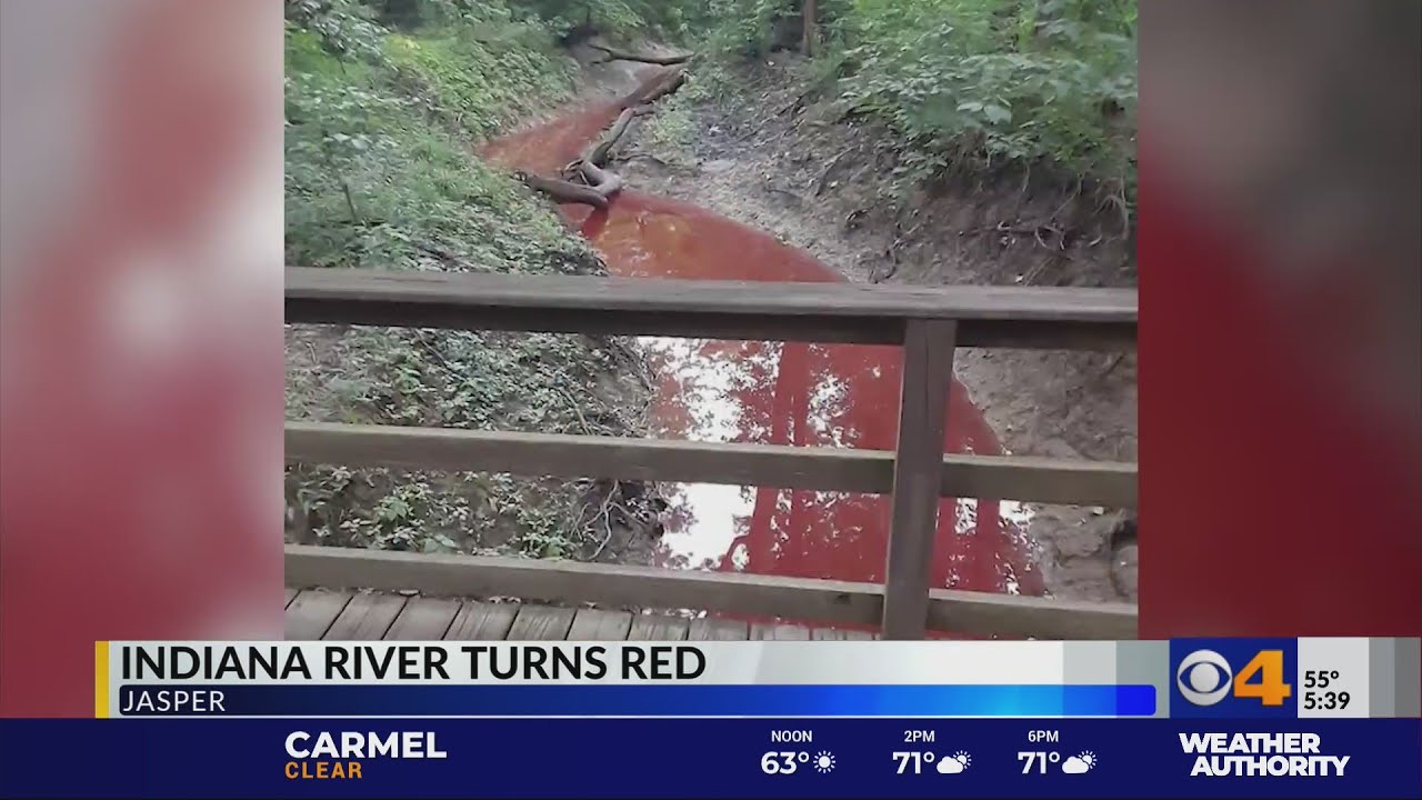 Indiana river turns red