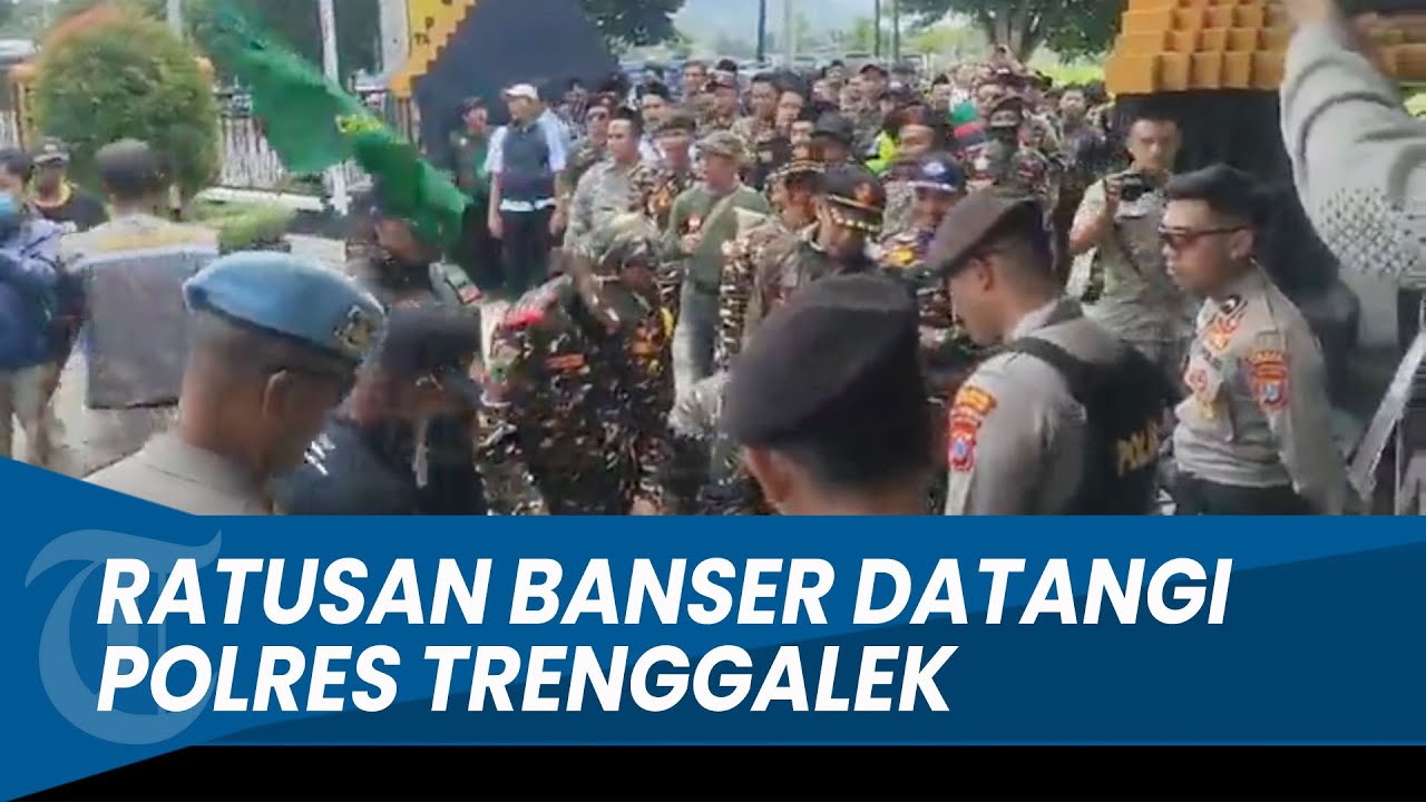 TUNTUTAN Ratusan Banser Tulungagung Datangi Polres Trenggalek, Minta Kasus Pelemparan Batu Diusut