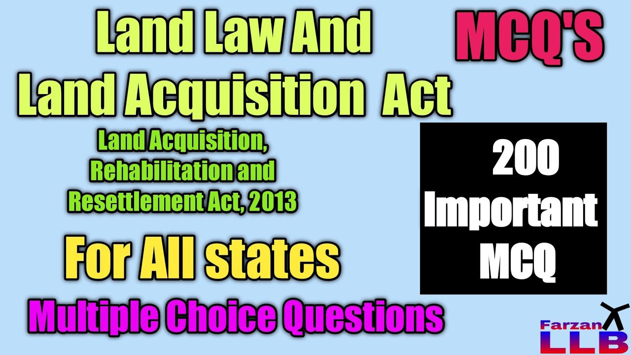 Land Law  Important  MCQ'S  In English | Land Law and Land Acquisition Act  MCQ  For all States |