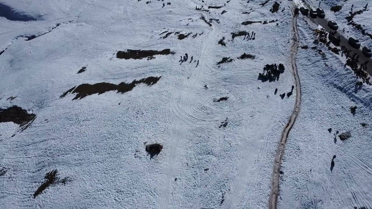 Rohtang Pass in Diwali. Winter Rohtang pass. Birds eye view. Drone shot.