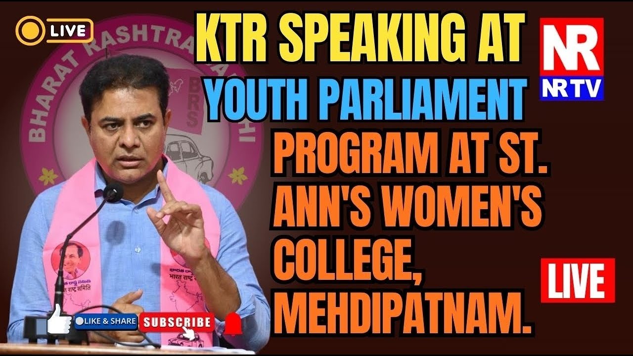 NRTV's Live KTR speaking at the 'Youth Parliament' program at St. Ann's Women's College, Mehdipatnam