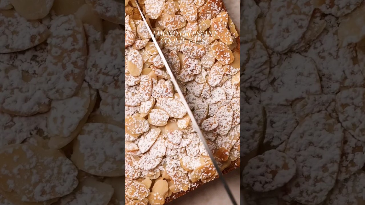 #Almond #Croissant #CookieBarsVegan almond cookie bars inspired by the classic almond croissant!