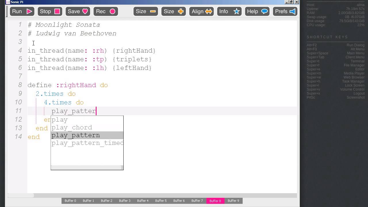 Moonlight Sonata No. 14 - coded with Sonic Pi