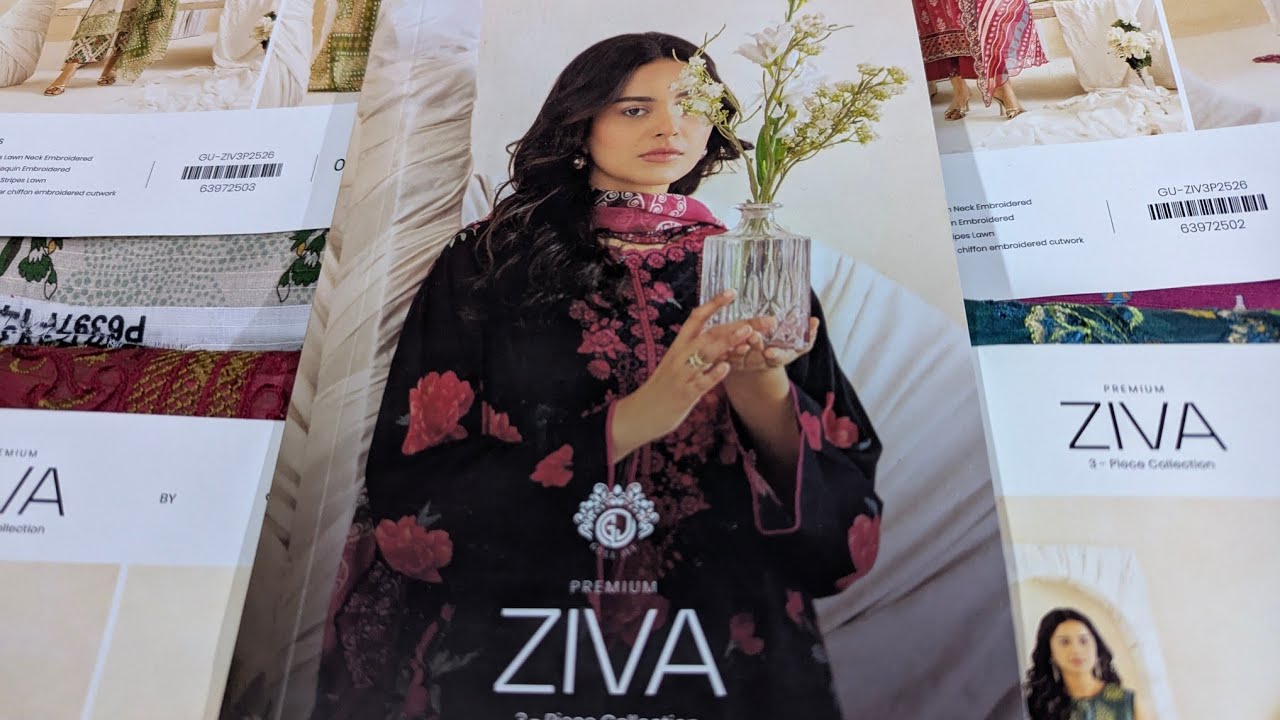 Ziva by Gulljee Embroidered Digital Printed Stripes Lawn 3 PCs Unstit Cutwork Dupatta Original Sale
