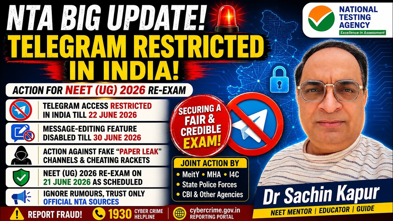 🚨 NTA BIG UPDATE | Telegram Restricted in India for NEET (UG) 2026 Re-Exam | Dr Sachin Kapur 🚨