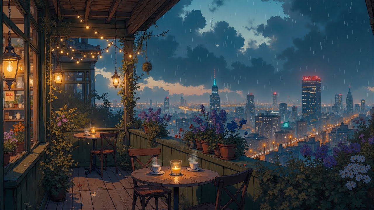Lofi Balcony in Japan  Rainy Night 🌙 Peaceful Raindrop Notes | For Study, Sleep & Relaxation