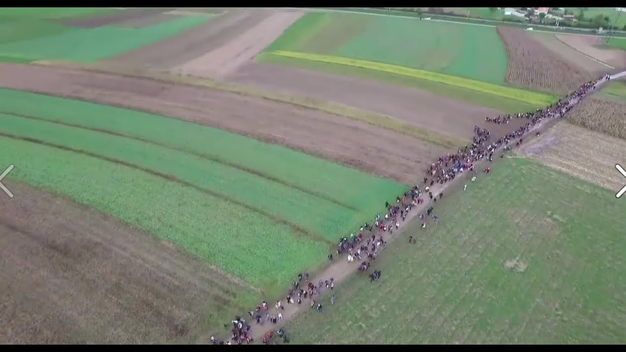Drone footage shows thousands of Muslim migrants crossing into Europe
