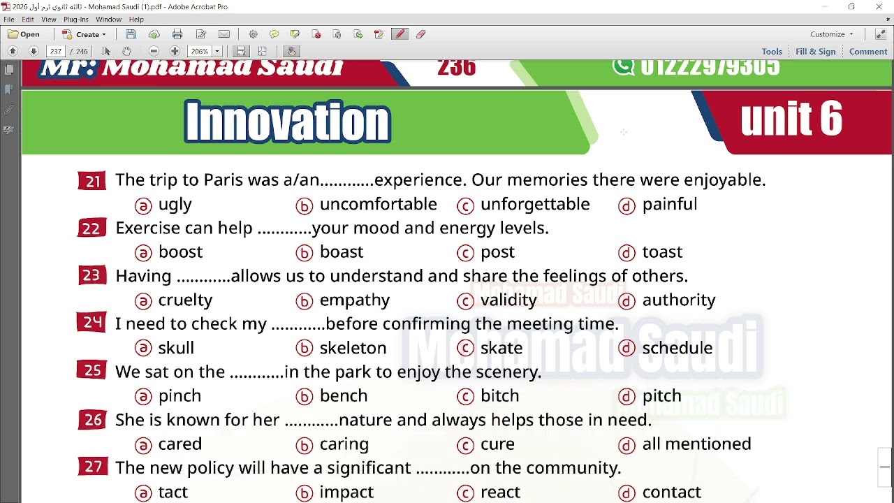 3rd year Unit 6 Vocabulary , skills and test pages 235 --264