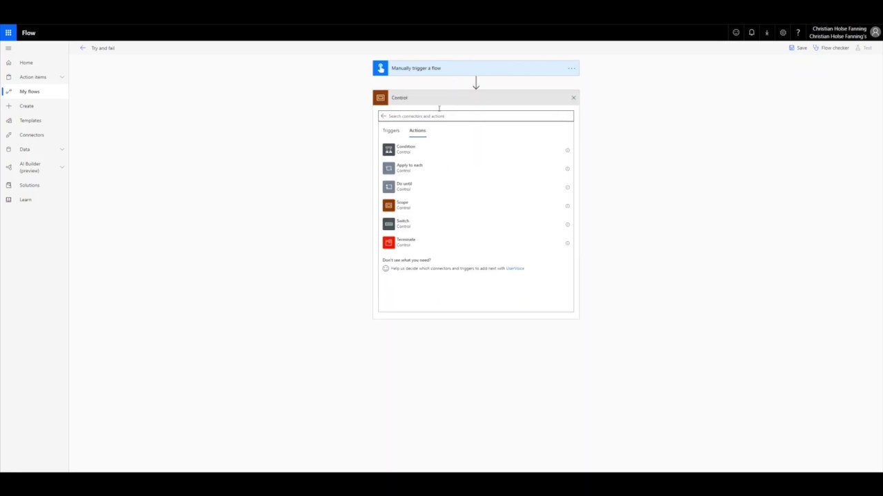 Error handling in MS Flow with try-catch