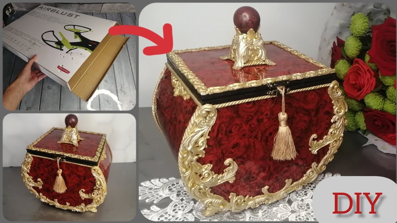 DIY🌹A chic box from a cardboard box!  Как из картонной коробки сделать шикарную шкатулку!?