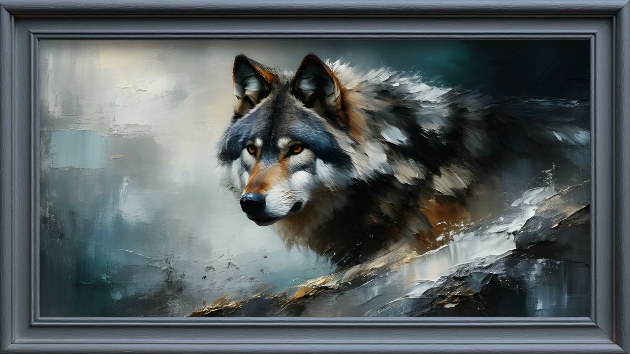 Abstract Wolf Textured Oil Painting 4K TV Screensaver Frame TV Art Decor