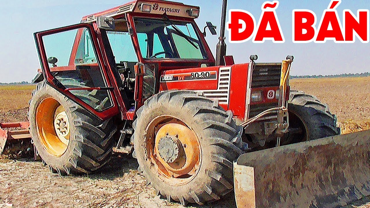 Мощный трактор Fiat 80-90DT с бульдозером и роторным культиватором.