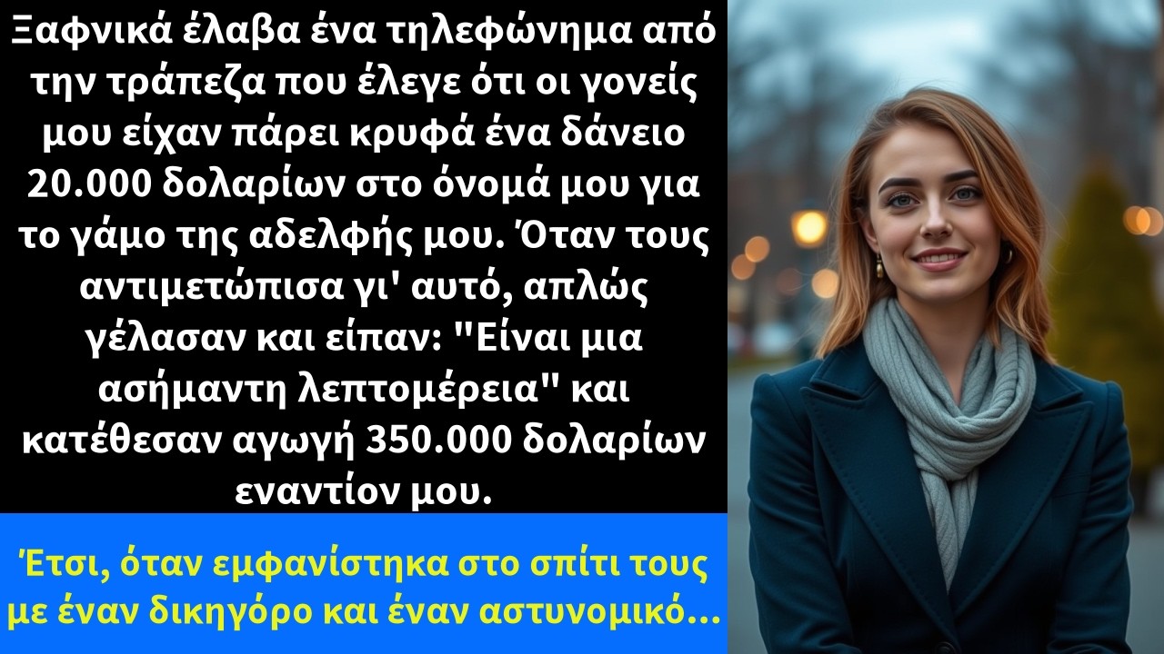 Ξαφνικά έλαβα ένα τηλεφώνημα από την τράπεζα που έλεγε ότι οι γονείς μου είχαν πάρει κρυφά ένα