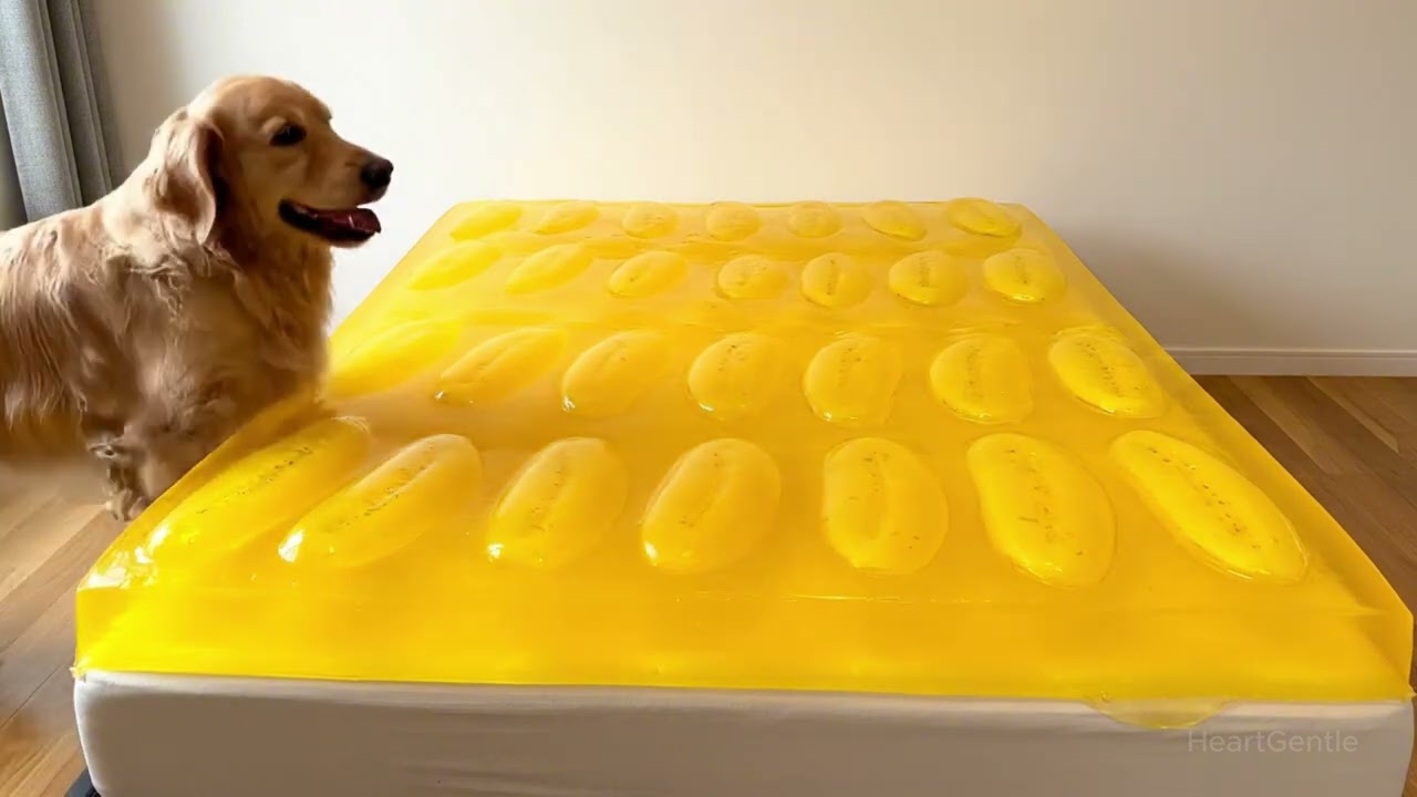 Puppy Reaction to a Squishy Jelly Bed ASMR