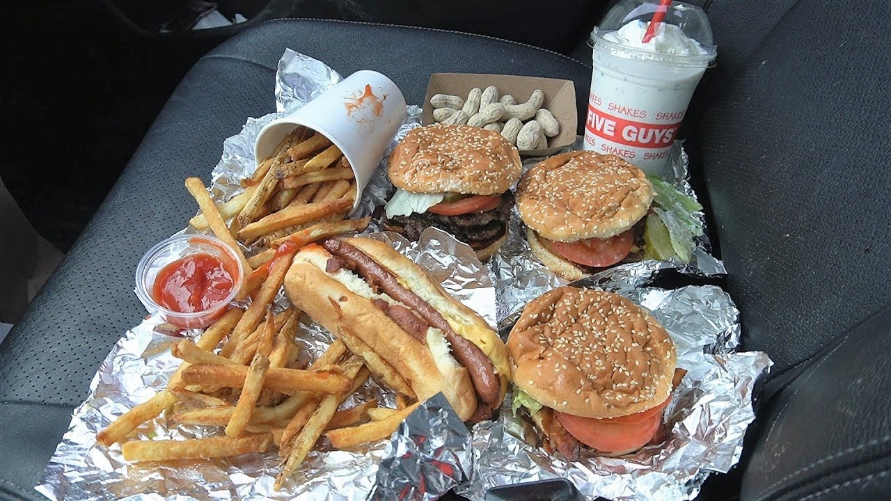 Eating 5 GUYS BURGER FEAST