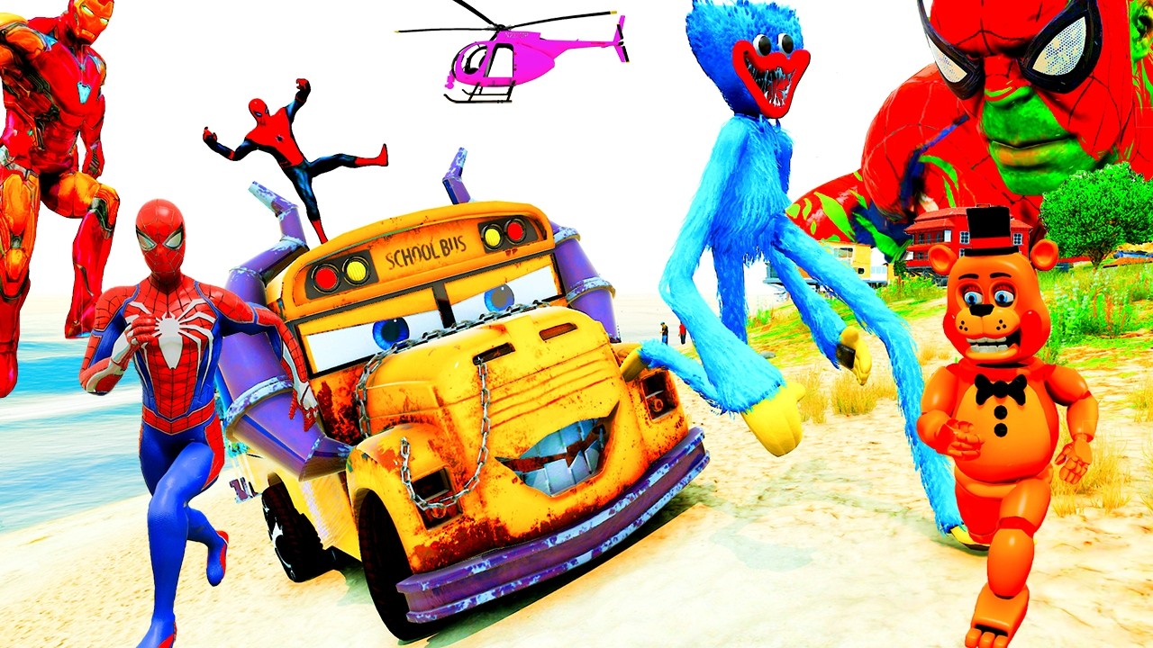 Spiderman Cars MCqueen Truck! Siêu Nhân Người Nhện Chạy Xe Ô Tô Cứu Hỏa VS Batman, Superheroes