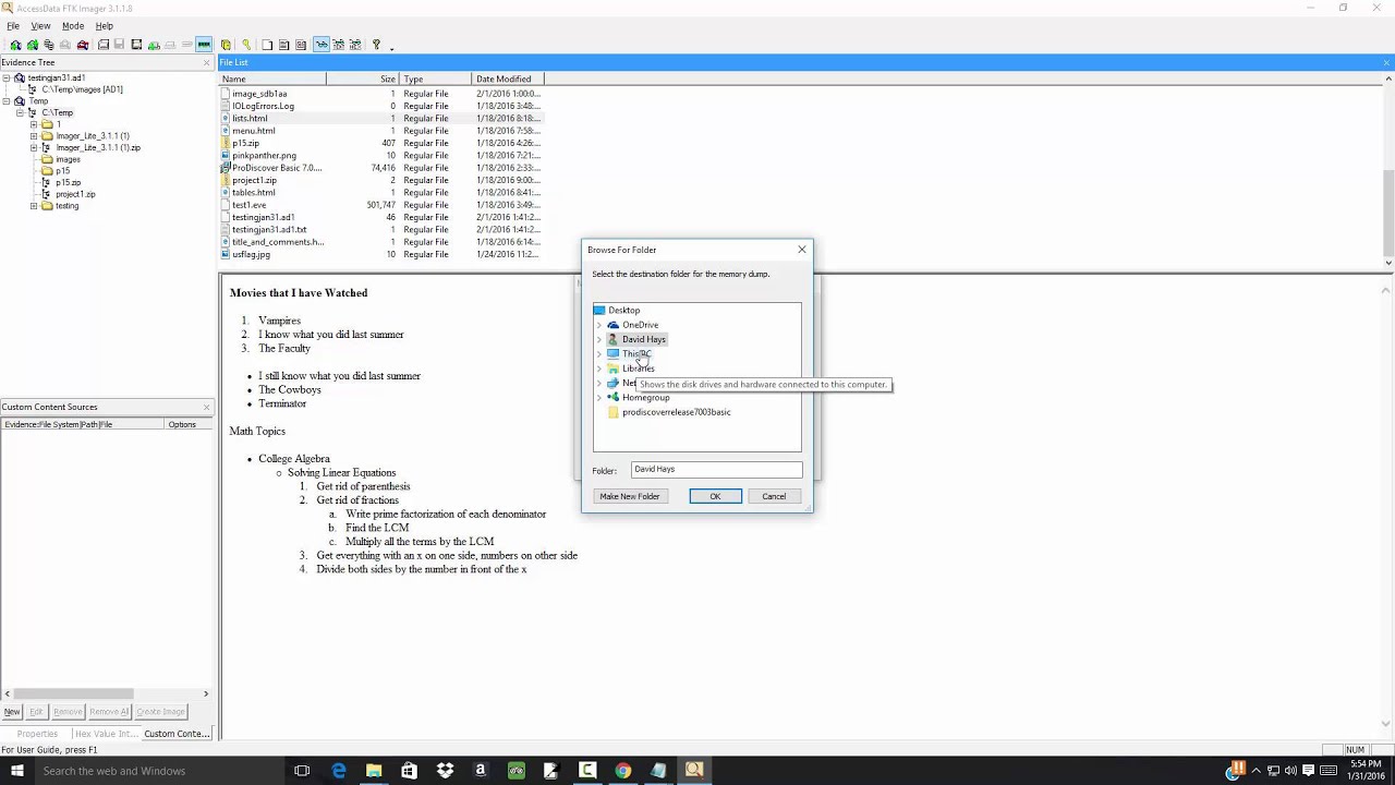Introduction to Computer Forensics -AccessData FTK Imager 3.1.1 - Opening an Image File