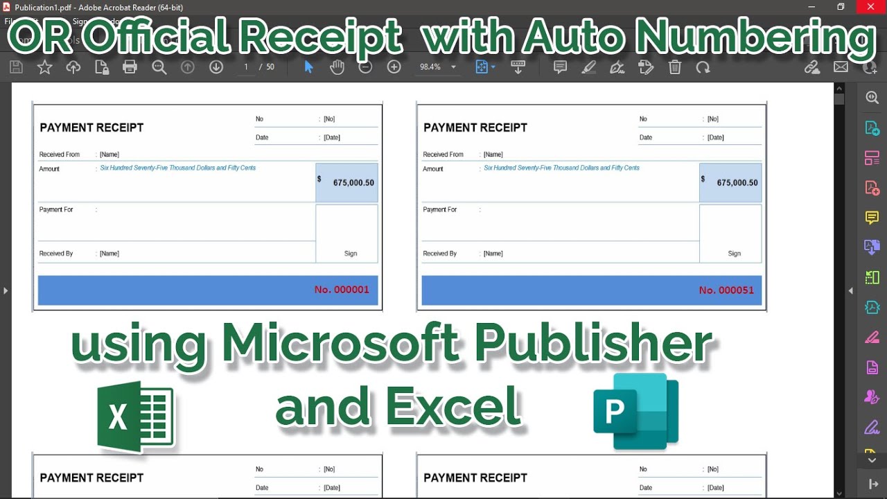 OR Auto Numbering - Official Receipt Auto Numbering Using Microsoft Publisher and Excel - Mail Merge