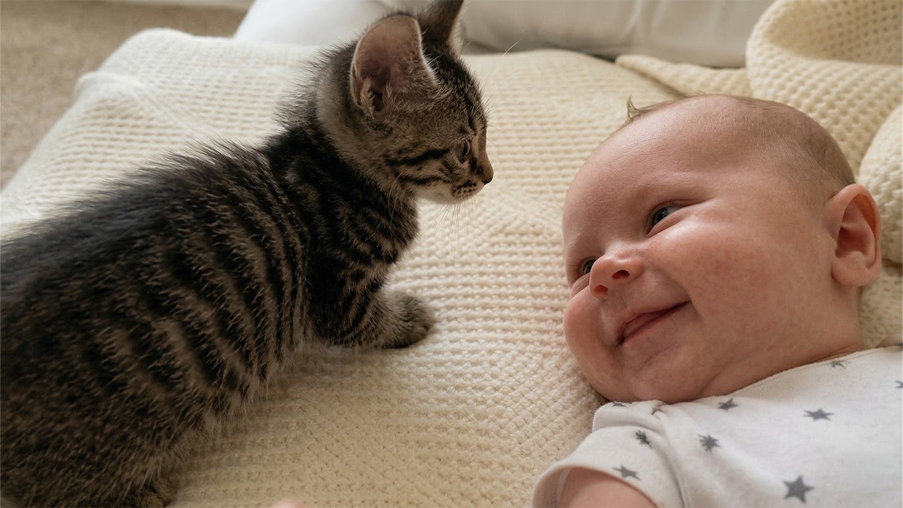 The Moment This Kitten Notices the Baby 😻👶
