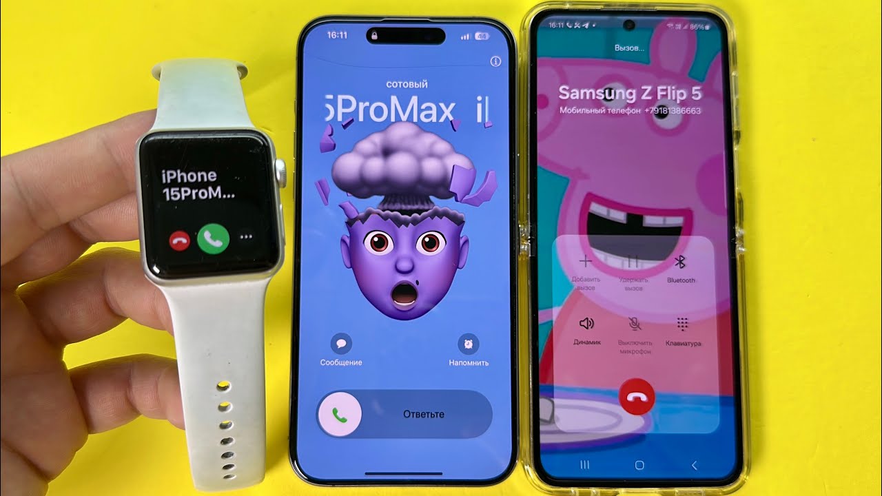Incoming Call Apple Watch 3 vs Samsung Z Flip5 vs iPhone 15Pro Max