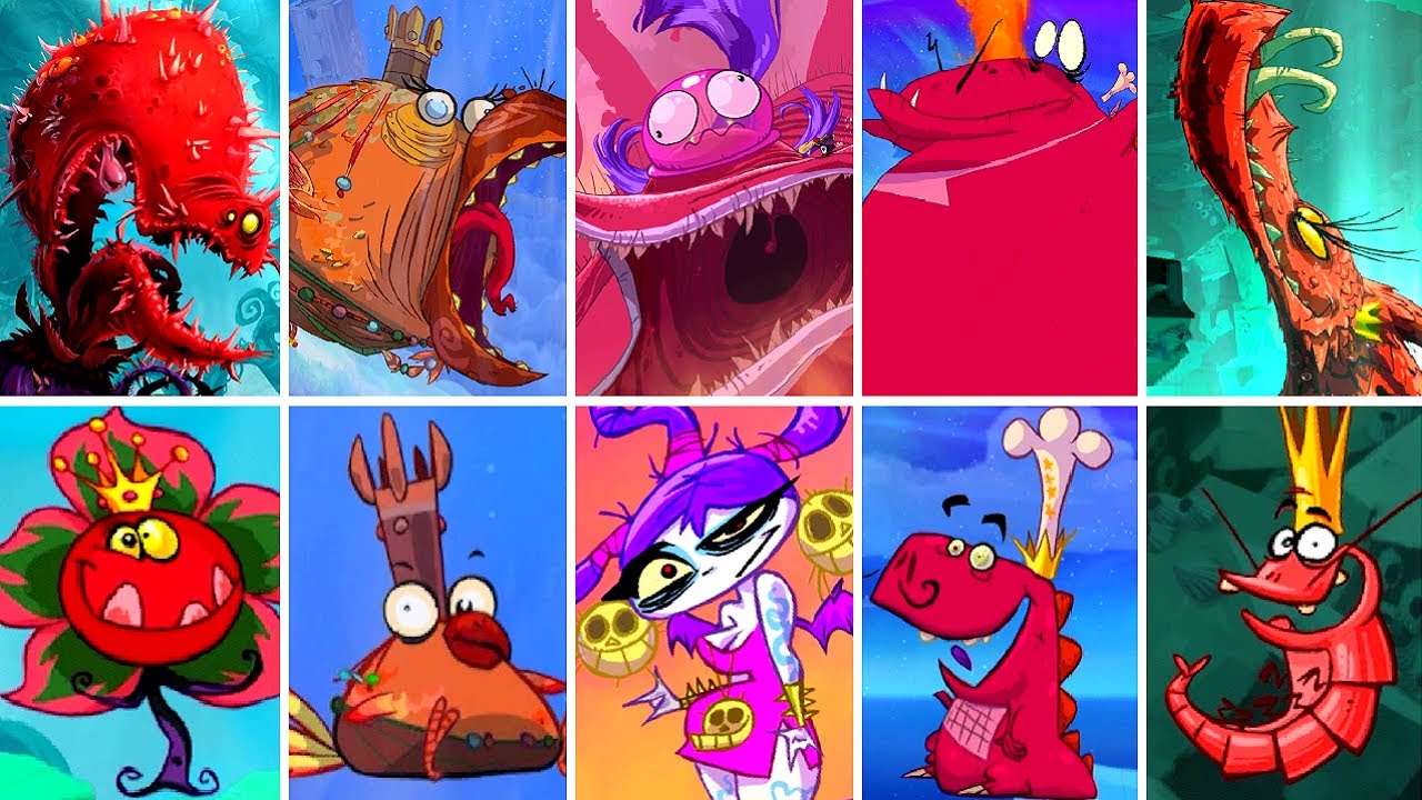 Rayman Origins - All World Bosses Before & After Defeat