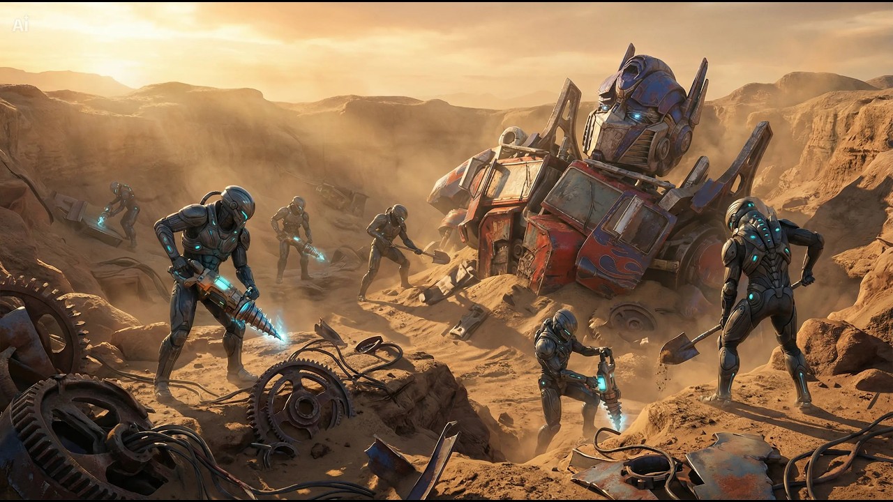 Predator Workers Discover Destroyed Optimus Prime Buried in Desert Crater Secret Factory Restoration