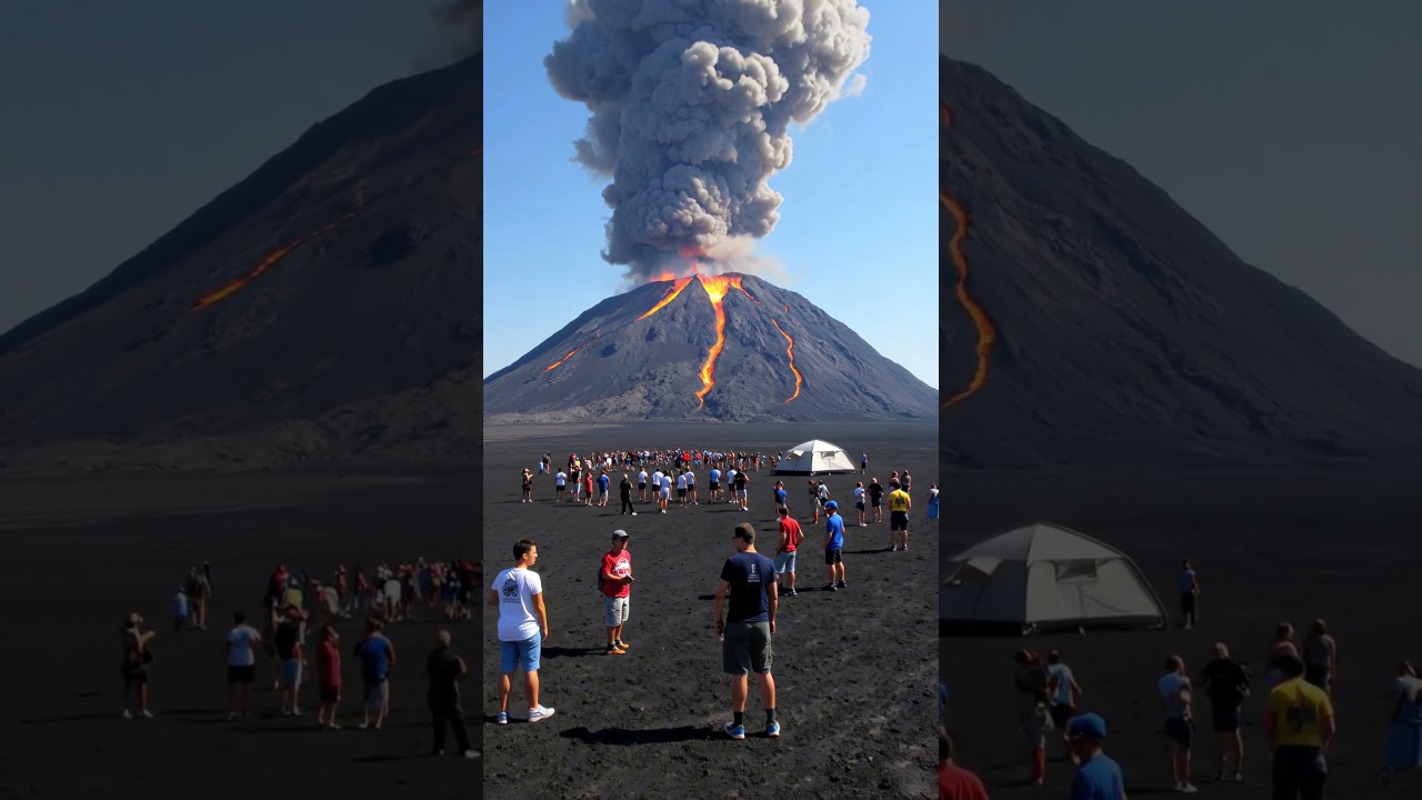 Tourists Standing Dangerously Close to Active Volcano - Raw Footage