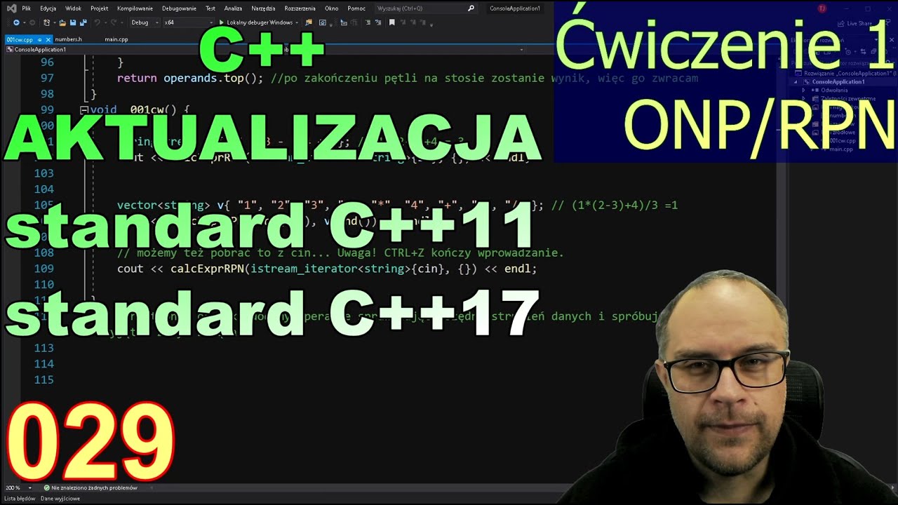C++ Aktualizacja. Odc. 29. Ćwiczenie 1. ONP/RPN.