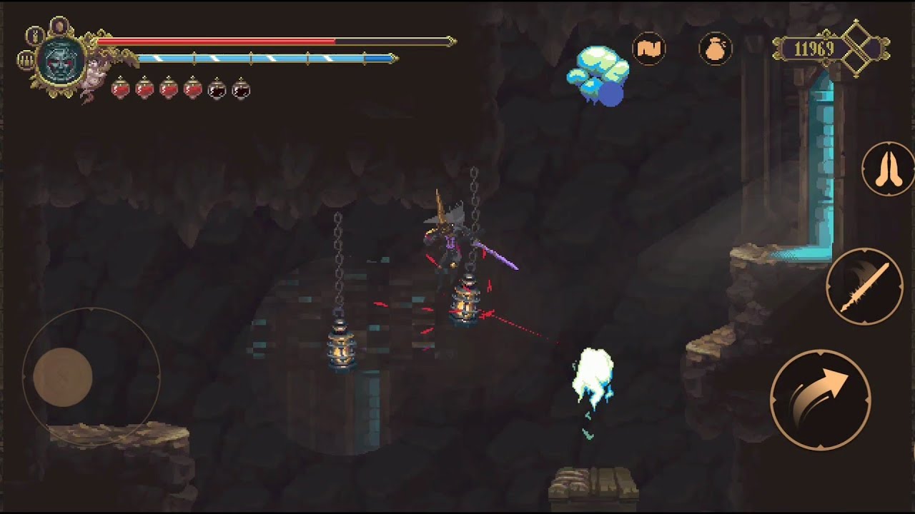 Blasphemous como usar o Slide Dash no toque na tela pulo na plataforma