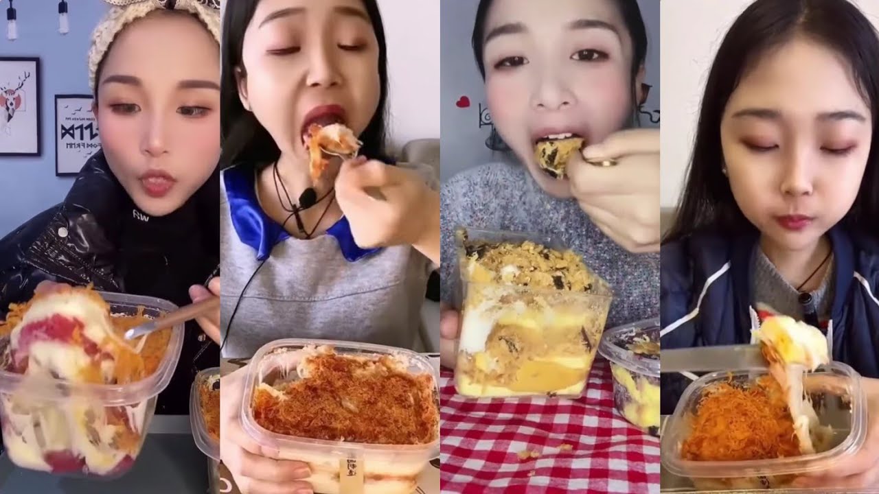 CREAMY MEAT FLOSS MILK MOCHI CAKE BOX || *Subtitled* ASMR Chinese Dessert Mukbang 디저트 먹방 吃播