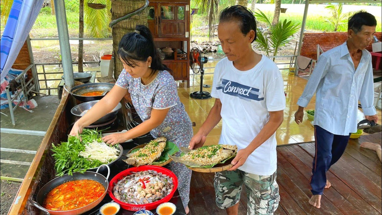 Chú Út Vớt Cá Tai Tượng, Trổ Tài Đầu Bếp Đãi Hai Cô Về Thăm Nhà | MTQH