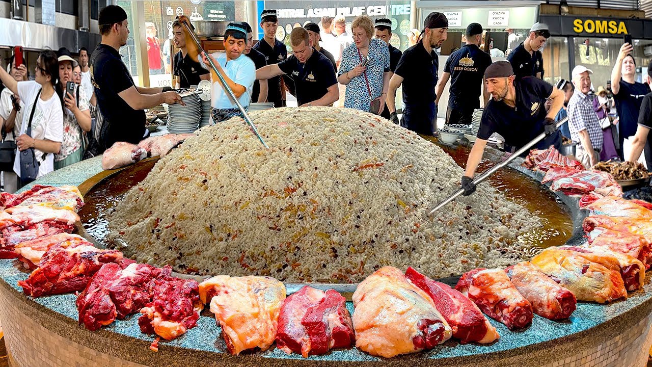 400 KG MOST TRENDING UZBEK BIG MEAT PILAF COMPLETE MAKING | GIANT MEAT PILAF DISTRIBUTION