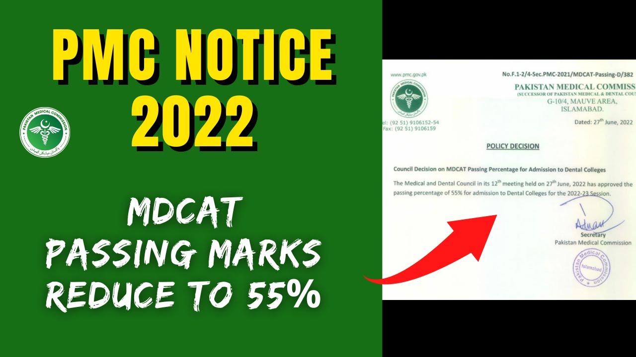 PMC MDCAT 2022 Passing Marks Reduce to 55% for Dental Colleges