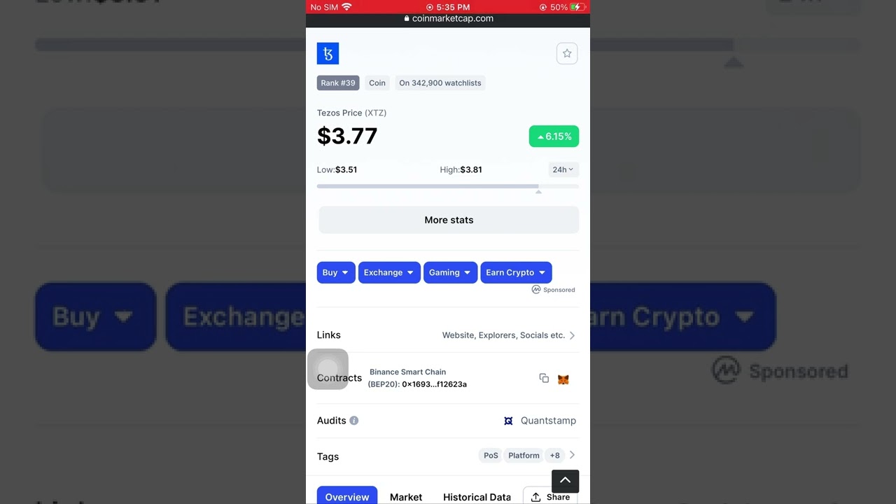 Tezos Price (XTZ)$3.79 February 2 2022