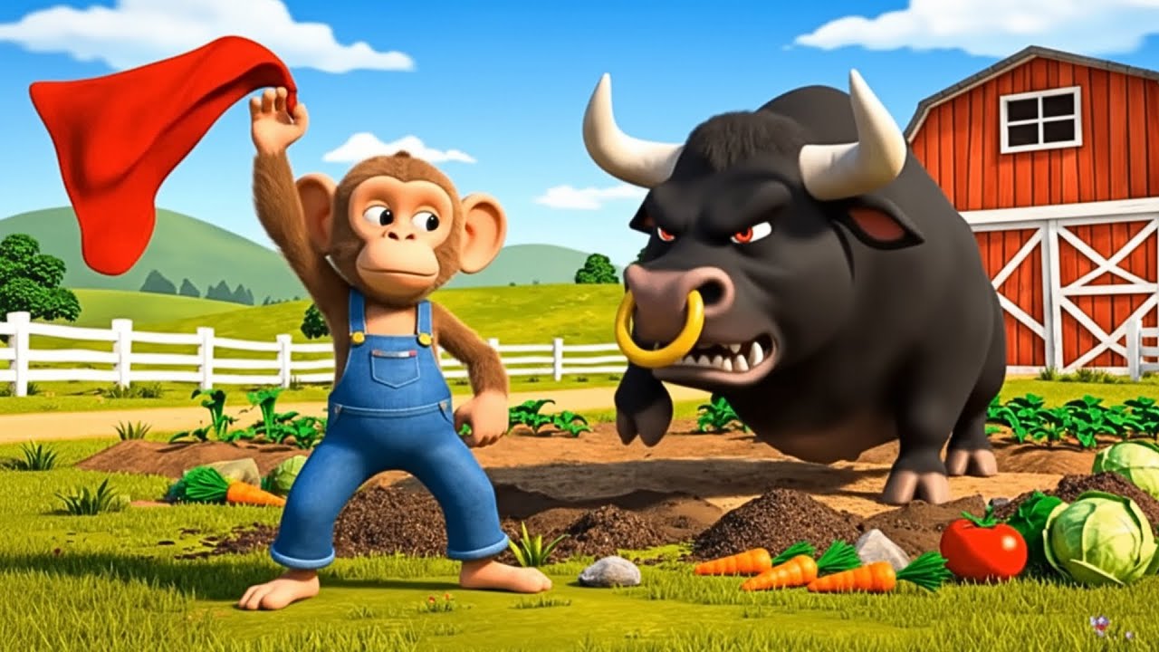 Brave Monkey Cartoon &ndash; Baby Monkey Saves Bunny from Tiger & Giant Bull 🐒🐰🐅