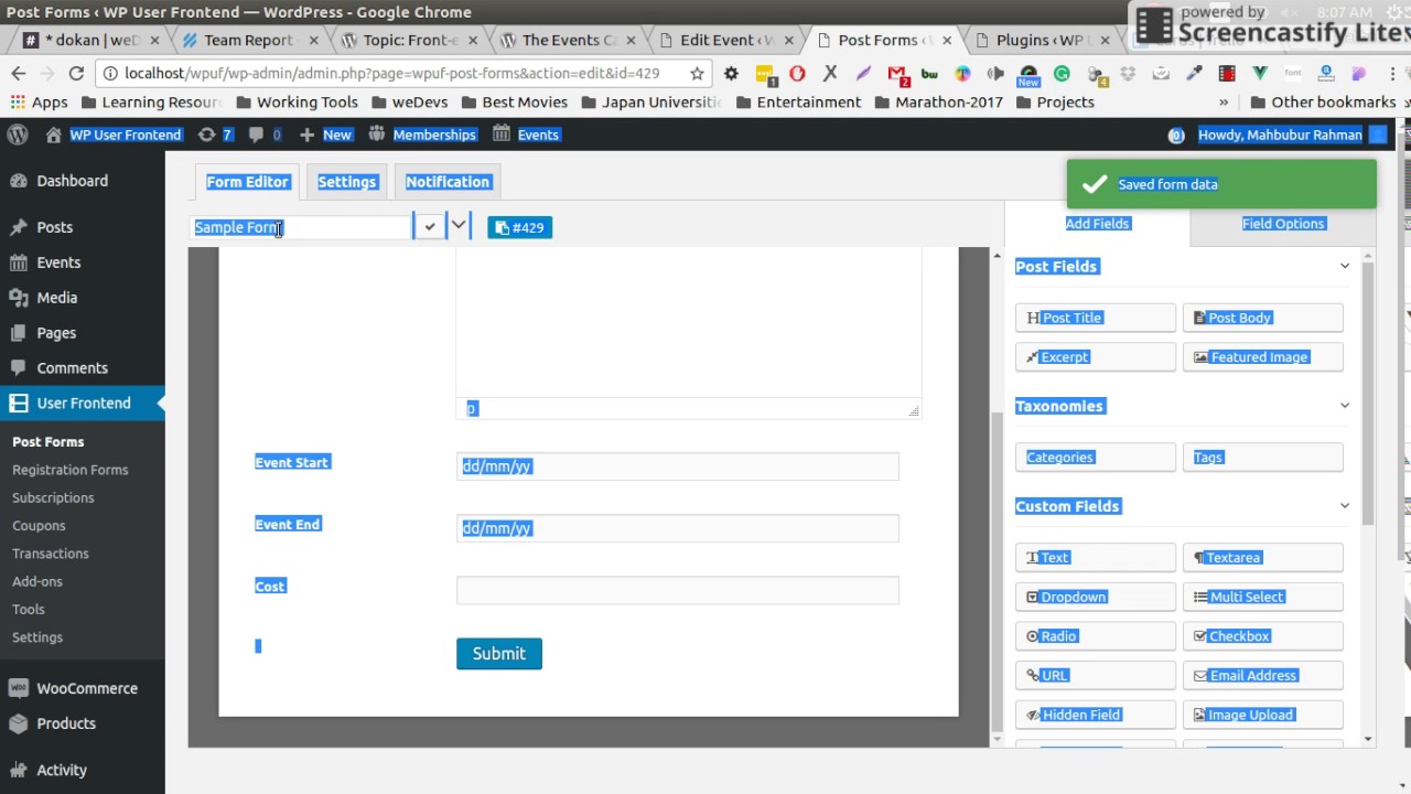 How to Add Event Using WP User Frontend Pro Plugin