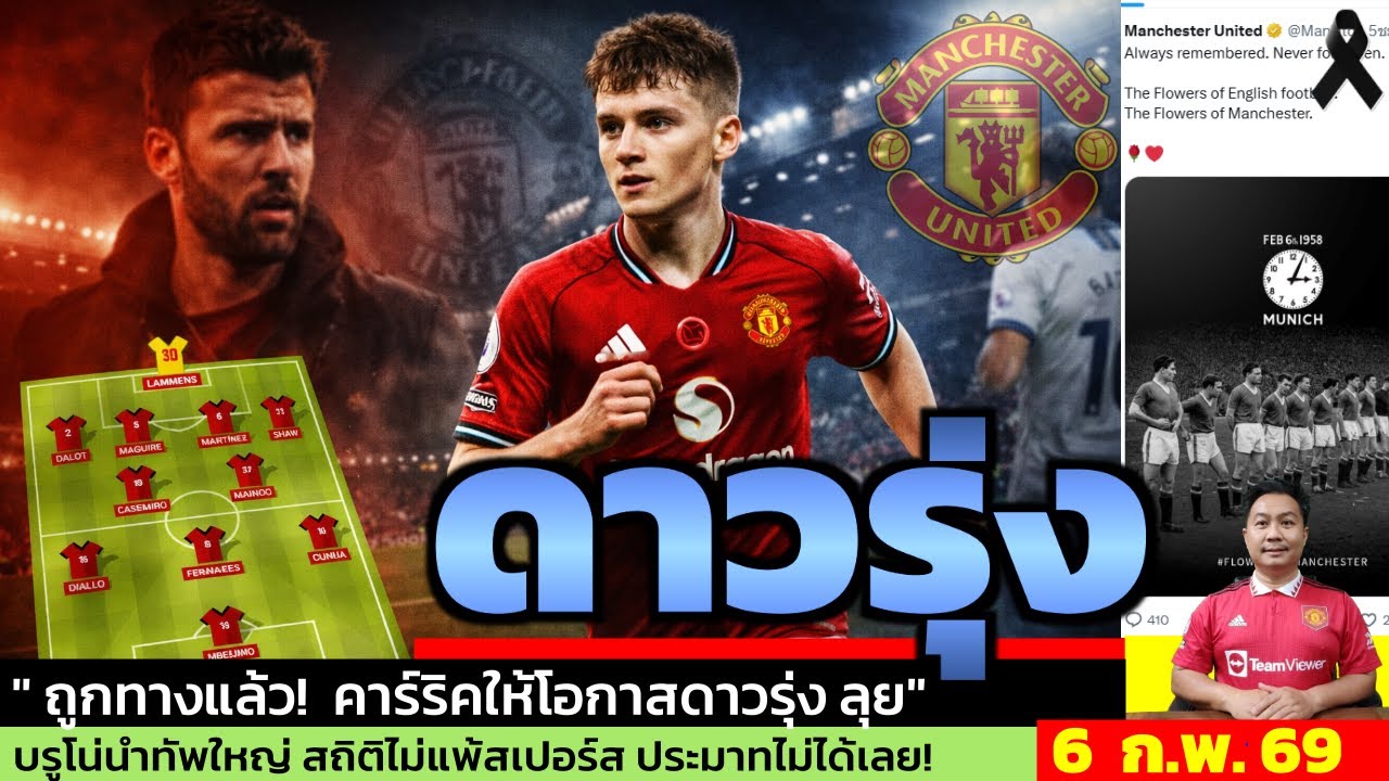 ข่าวแมนยู ล่าสุด 6 ก.พ. 69 เวลา 13.08 น.  -🔥ถึงเวลาแล้ว! Shea Lacey ลุ้นเดบิวต์ยุคคาร์ริค