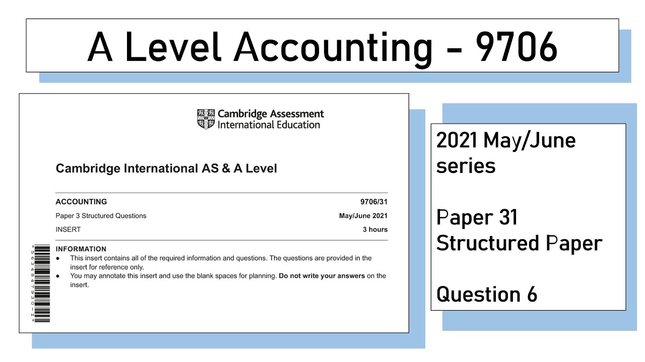 A Level Accounting May June 2021 Paper 31 9706/31 Question 6
