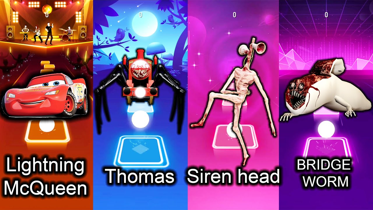 Lightning McQueen vs Thomas vs Siren Head vs Bridge Worm - Tiles Hop  EDM Rush