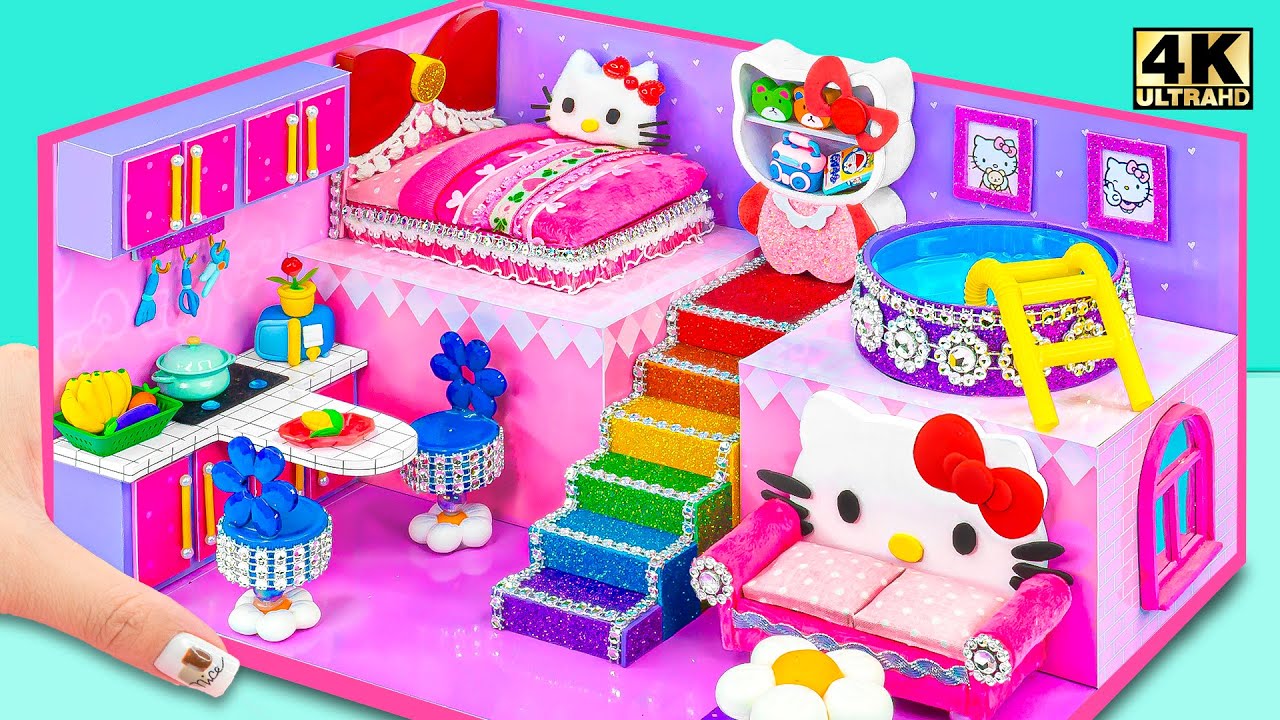 Милый миниатюрный домик Hello Kitty с бассейном своими руками ❤️ Удивительная идея повторного