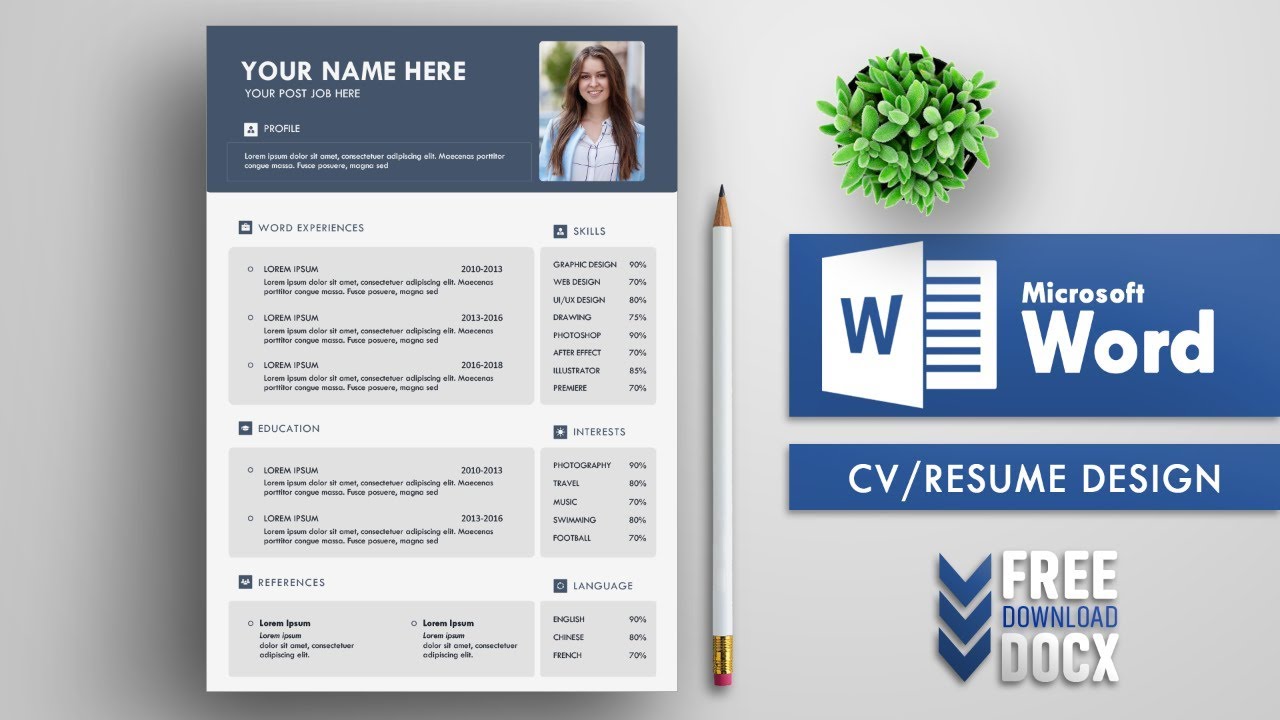 Creative CV/ Resume Template Design in Microsoft Word + Free DOCX
