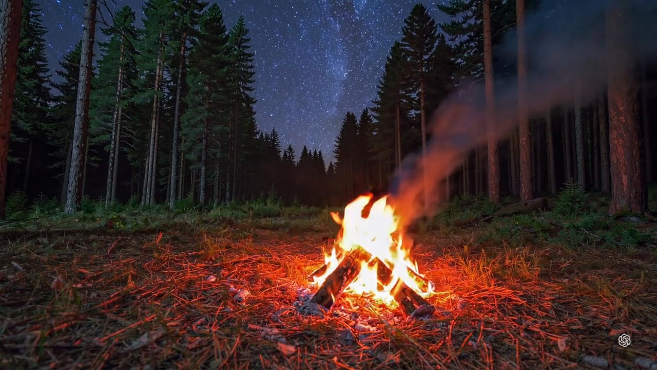 🔥 Campfire & Serene Forest Night🌲| 8 Hours | Crackling Fire for Deep Sleep, Studying or Relaxation.