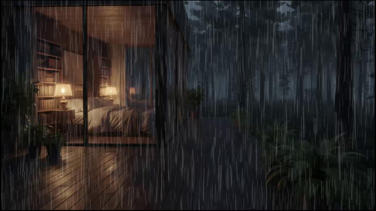 Forest Cabin at Night 🌲 | Gentle rain falling outside, calming rain ambience for peaceful relaxation