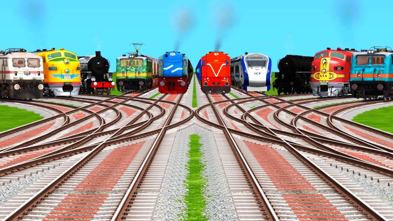 10 Trains Crossing By Bumpy Branched Railroad Crossing Tracks | Railworks 3 ▶️ Train Simulator Game