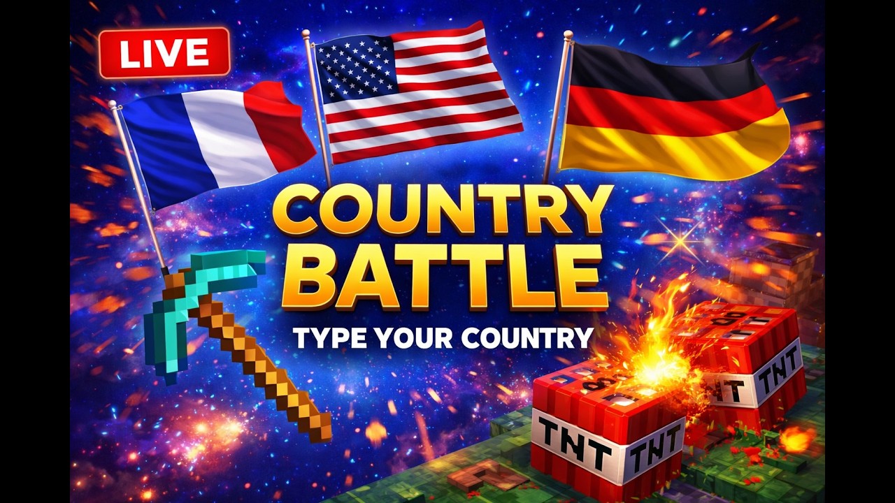 🔴 LIVE 🌍 Type Your Country to Join | Minecraft Country Battle 💥 TNT Chaos